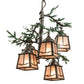 Meyda Lighting Pine Branch 28" 5-Light Timeless Bronze & Green Branches Valley View Chandelier With Silver Mica Shade Glass