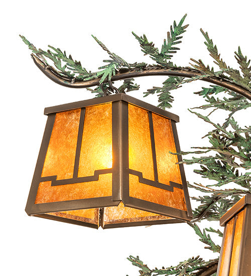 Meyda Lighting Pine Branch 29" 5-Light Antique Copper Valley View Chandelier With Amber Mica Shade Glass