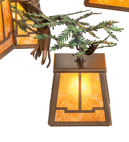 Meyda Lighting Pine Branch 29" 5-Light Antique Copper Valley View Chandelier With Amber Mica Shade Glass