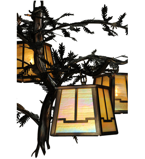 Meyda Lighting Pine Branch 29" 5-Light Dark Burnished Antique Copper Valley View Chandelier With Beige Iridescent Art Shade Glass