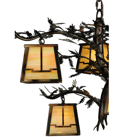 Meyda Lighting Pine Branch 29" 5-Light Dark Burnished Antique Copper Valley View Chandelier With Beige Iridescent Art Shade Glass