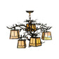 Meyda Lighting Pine Branch 29" 5-Light Dark Burnished Antique Copper Valley View Chandelier With Beige Iridescent Art Shade Glass