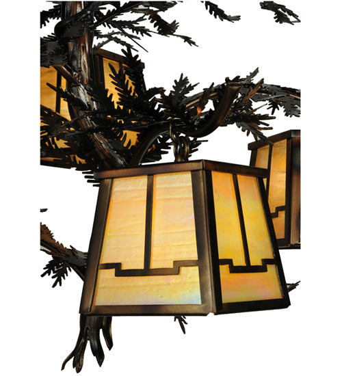 Meyda Lighting Pine Branch 29" 5-Light Dark Burnished Antique Copper Valley View Chandelier With Beige Iridescent Art Shade Glass