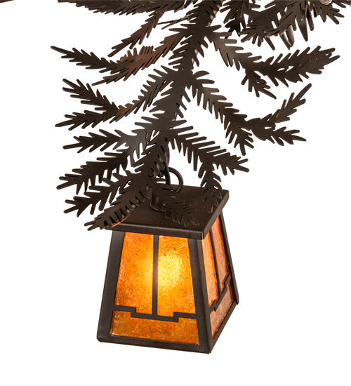 Meyda Lighting Pine Branch 29" 5-Light Oil Rubbed Bronze Valley View Chandelier With Amber Mica Shade Glass