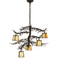 Meyda Lighting Pine Branch 29" 5-Light Oil Rubbed Bronze Valley View Chandelier With Beige Art Shade Glass