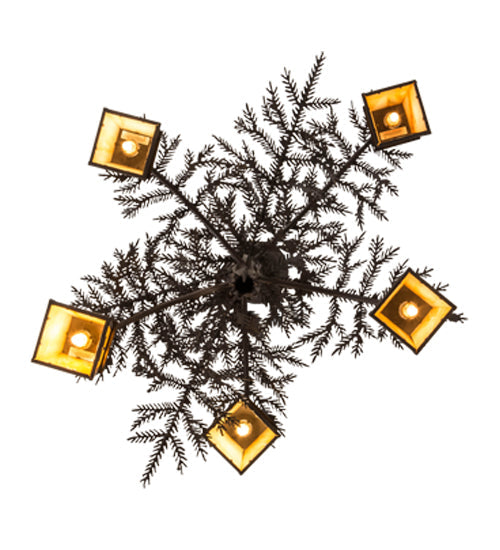 Meyda Lighting Pine Branch 29" 5-Light Oil Rubbed Bronze Valley View Chandelier With Beige Art Shade Glass