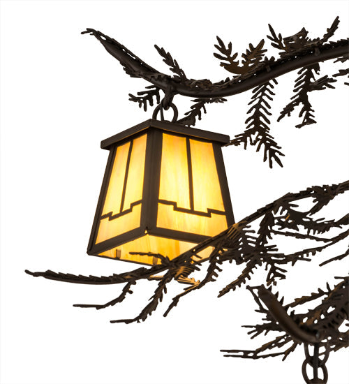 Meyda Lighting Pine Branch 29" 5-Light Oil Rubbed Bronze Valley View Chandelier With Beige Art Shade Glass