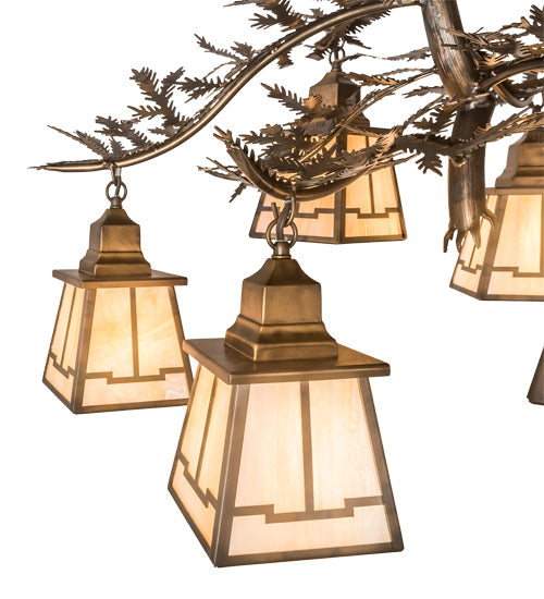 Meyda Lighting Pine Branch 30" 5-Light Dark Burnished Antique Copper Valley View Chandelier With Beige Iridescent Shade Glass