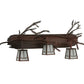 Meyda Lighting Pine Branch 32" 3-Light Wrought Iron Over Rust Valley View Vanity Light With Clear Frosted Shade Glass