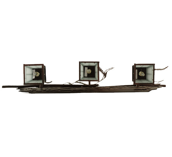 Meyda Lighting Pine Branch 32" 3-Light Wrought Iron Over Rust Valley View Vanity Light With Clear Frosted Shade Glass