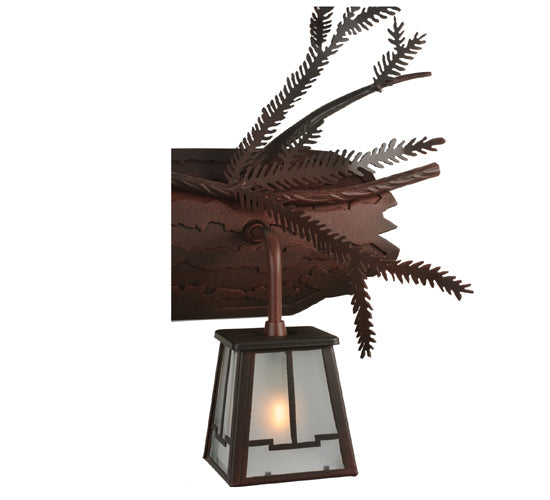 Meyda Lighting Pine Branch 32" 3-Light Wrought Iron Over Rust Valley View Vanity Light With Clear Frosted Shade Glass