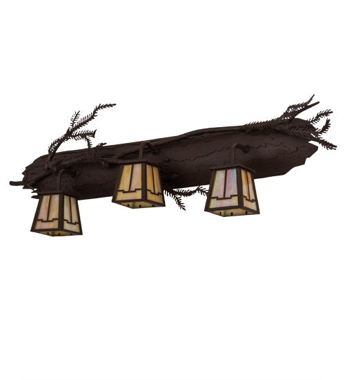 Meyda Lighting Pine Branch 36" 3-Light Cafe Noir Vanity Light With Beige Iridescent Shade Glass