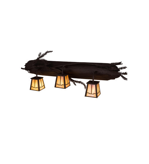 Meyda Lighting Pine Branch 36" 3-Light Cafe Noir Vanity Light With Beige Iridescent Shade Glass