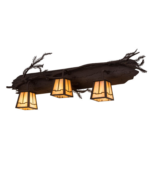 Meyda Lighting Pine Branch 36" 3-Light Cafe Noir Vanity Light With Beige Iridescent Shade Glass