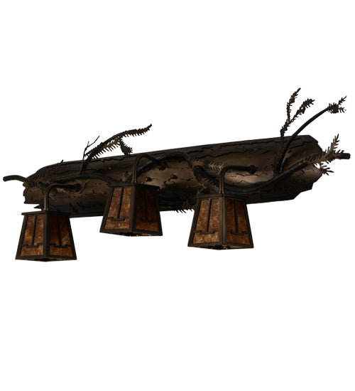 Meyda Lighting Pine Branch 38" 3-Light Antique Copper Valley View Vanity Light With Amber Mica Shade Glass