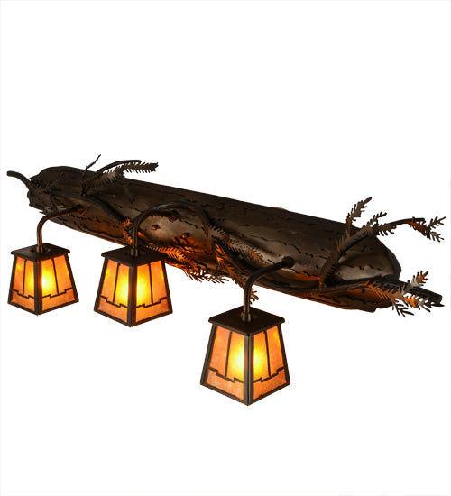 Meyda Lighting Pine Branch 38" 3-Light Antique Copper Valley View Vanity Light With Amber Mica Shade Glass