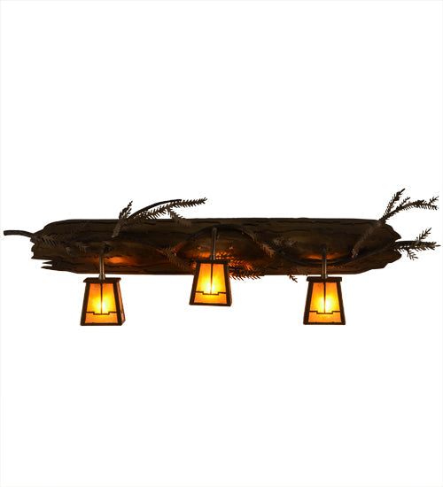 Meyda Lighting Pine Branch 38" 3-Light Antique Copper Valley View Vanity Light With Amber Mica Shade Glass