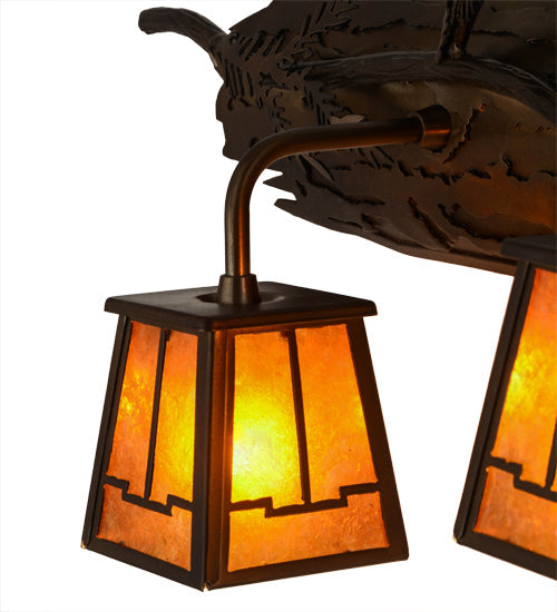 Meyda Lighting Pine Branch 38" 3-Light Antique Copper Valley View Vanity Light With Amber Mica Shade Glass