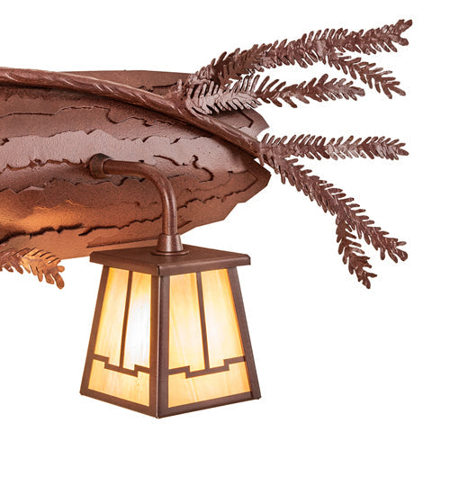 Meyda Lighting Pine Branch 38" 3-Light Rust Valley View Vanity Light With Beige Iridescent Shade Glass