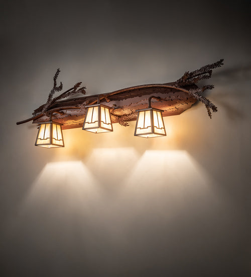 Meyda Lighting Pine Branch 38" 3-Light Rust Valley View Vanity Light With Beige Iridescent Shade Glass