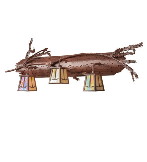 Meyda Lighting Pine Branch 38" 3-Light Rust Valley View Vanity Light With Beige Iridescent Shade Glass