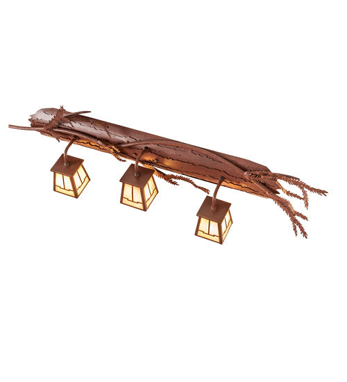 Meyda Lighting Pine Branch 38" 3-Light Rust Valley View Vanity Light With Beige Iridescent Shade Glass