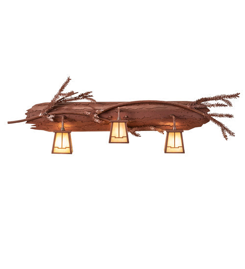Meyda Lighting Pine Branch 38" 3-Light Rust Valley View Vanity Light With Beige Iridescent Shade Glass