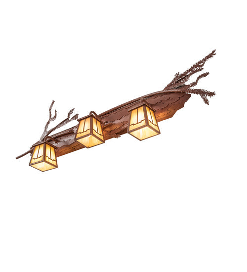 Meyda Lighting Pine Branch 38" 3-Light Rust Valley View Vanity Light With Beige Iridescent Shade Glass