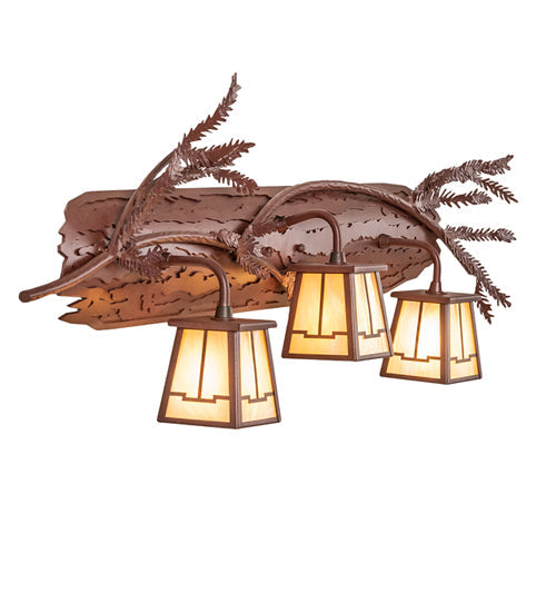 Meyda Lighting Pine Branch 38" 3-Light Rust Valley View Vanity Light With Beige Iridescent Shade Glass