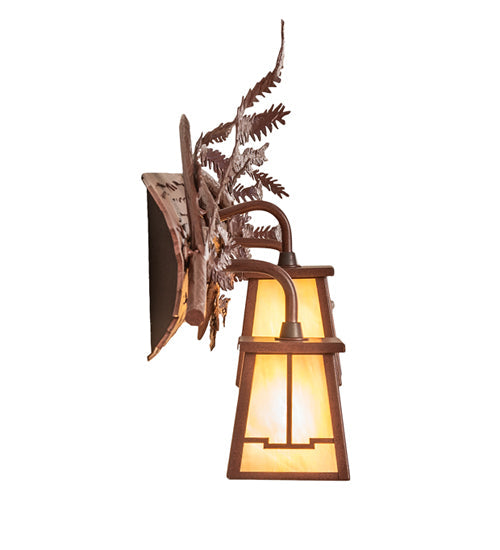 Meyda Lighting Pine Branch 38" 3-Light Rust Valley View Vanity Light With Beige Iridescent Shade Glass