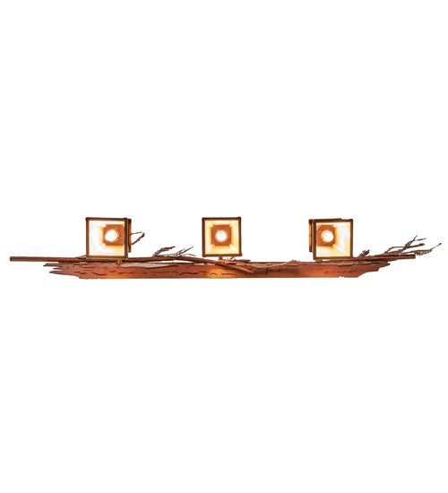 Meyda Lighting Pine Branch 38" 3-Light Rust Valley View Vanity Light With Beige Iridescent Shade Glass