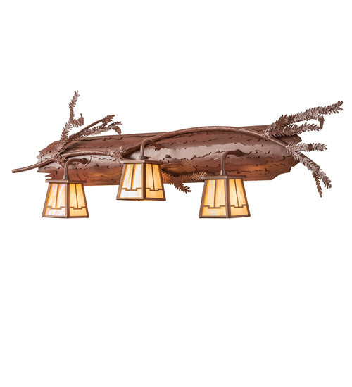 Meyda Lighting Pine Branch 38" 3-Light Rust Valley View Vanity Light With Beige Iridescent Shade Glass