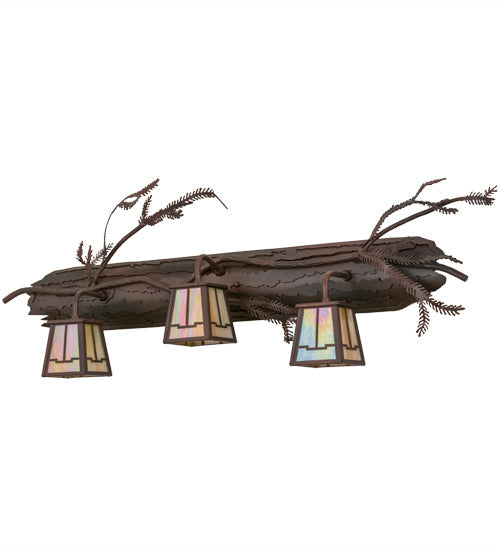 Meyda Lighting Pine Branch 38" 3-Light Rust & Wrought Iron Valley View Vanity Light With Beige Iridescent Shade Glass