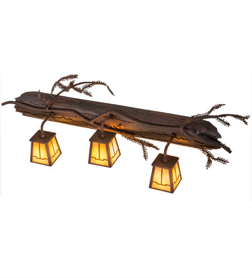 Meyda Lighting Pine Branch 38" 3-Light Rust & Wrought Iron Valley View Vanity Light With Beige Iridescent Shade Glass