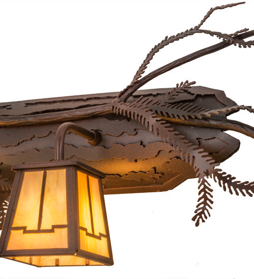 Meyda Lighting Pine Branch 38" 3-Light Rust & Wrought Iron Valley View Vanity Light With Beige Iridescent Shade Glass