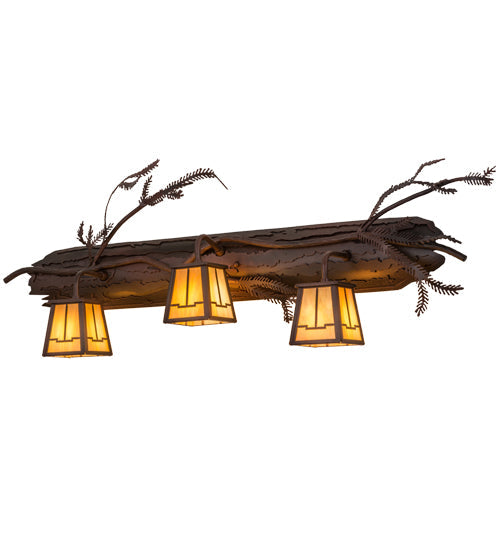 Meyda Lighting Pine Branch 38" 3-Light Rust & Wrought Iron Valley View Vanity Light With Beige Iridescent Shade Glass