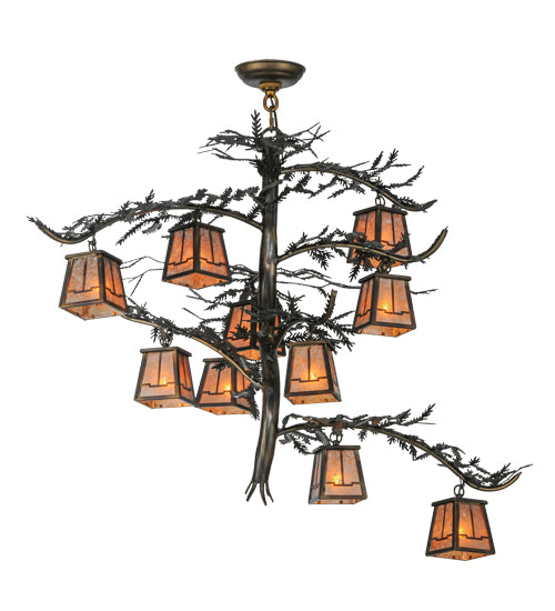 Meyda Lighting Pine Branch 39" 10-Light Dark Burnished Antique Copper Valley View Chandelier With Silver Mica Shade Glass