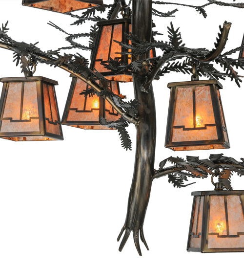 Meyda Lighting Pine Branch 39" 10-Light Dark Burnished Antique Copper Valley View Chandelier With Silver Mica Shade Glass