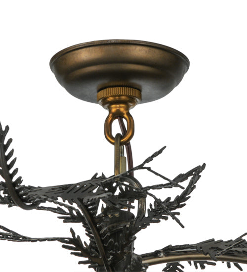 Meyda Lighting Pine Branch 39" 10-Light Dark Burnished Antique Copper Valley View Chandelier With Silver Mica Shade Glass