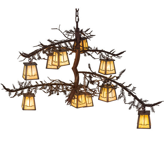 Meyda Lighting Pine Branch 39" 10-Light Rust & Wrought Iron Valley View Chandelier With Beige Iridescent Shade Glass