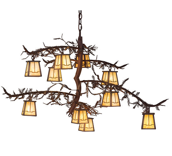 Meyda Lighting Pine Branch 39" 10-Light Rust & Wrought Iron Valley View Chandelier With Beige Iridescent Shade Glass