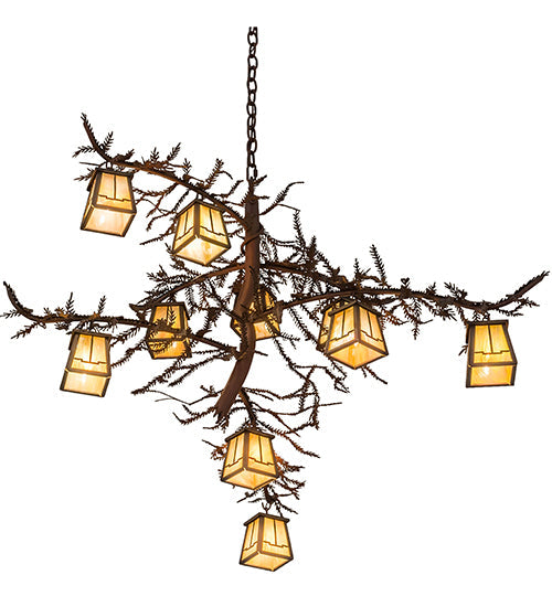 Meyda Lighting Pine Branch 39" 10-Light Rust & Wrought Iron Valley View Chandelier With Beige Iridescent Shade Glass