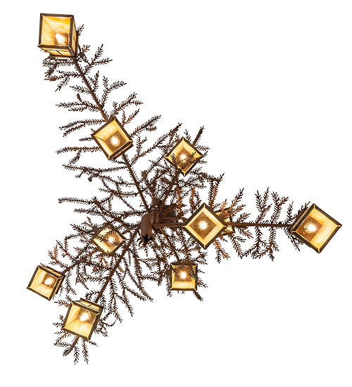 Meyda Lighting Pine Branch 39" 10-Light Rust & Wrought Iron Valley View Chandelier With Beige Iridescent Shade Glass