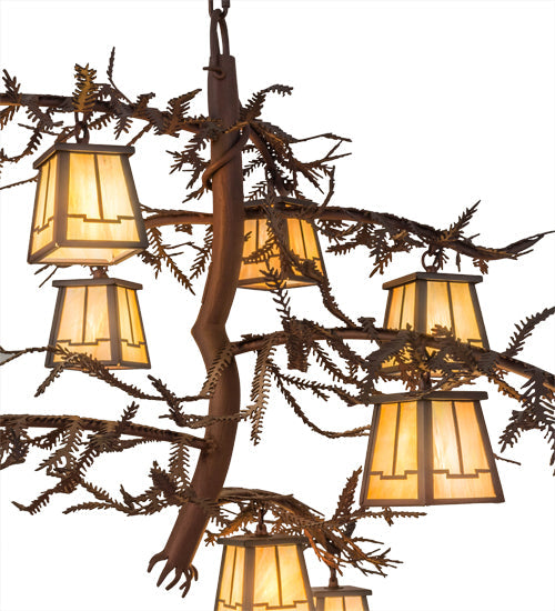 Meyda Lighting Pine Branch 39" 10-Light Rust & Wrought Iron Valley View Chandelier With Beige Iridescent Shade Glass