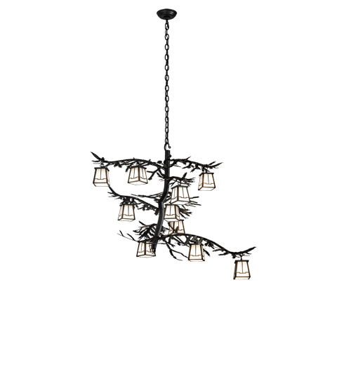 Meyda Lighting Pine Branch 39" 10-Light Textured Black Valley View Chandelier With White Art Shade Glass