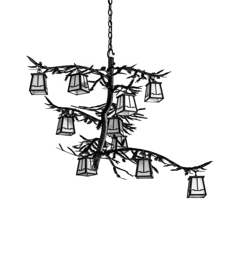 Meyda Lighting Pine Branch 39" 10-Light Textured Black Valley View Chandelier With White Art Shade Glass