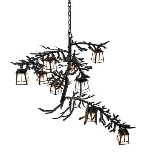 Meyda Lighting Pine Branch 39" 10-Light Textured Black Valley View Chandelier With White Art Shade Glass
