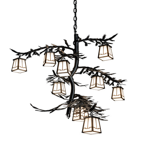 Meyda Lighting Pine Branch 39" 10-Light Textured Black Valley View Chandelier With White Art Shade Glass