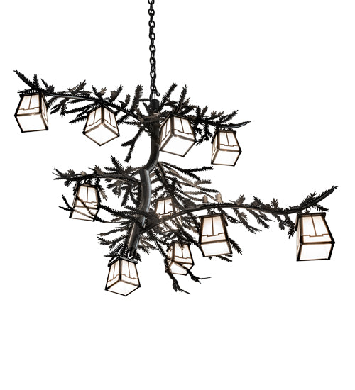 Meyda Lighting Pine Branch 39" 10-Light Textured Black Valley View Chandelier With White Art Shade Glass