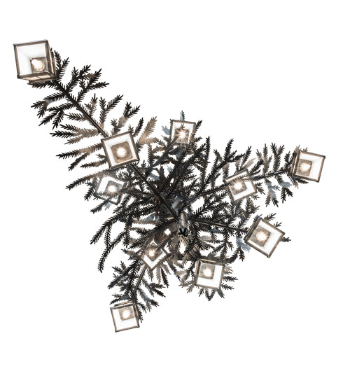 Meyda Lighting Pine Branch 39" 10-Light Textured Black Valley View Chandelier With White Art Shade Glass